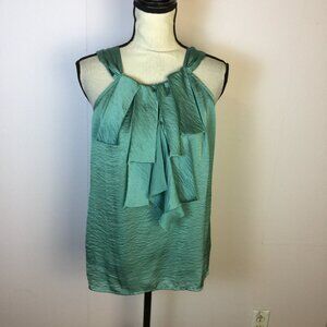 Willi Smith Tank Top Blouse Size M Womans Green Silky Halter Neck Sleeveless